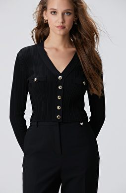 Siyah Crop Triko Hırka