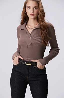 Vizon Düğme Detaylı Triko Kazak