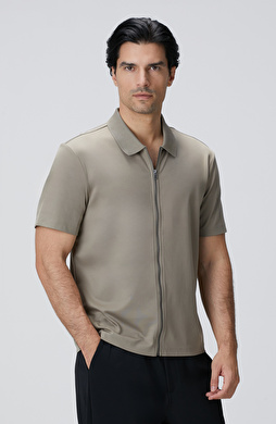 N-Tech Haki Fermuarlı Örme Gömlek N-Tech Haki Fermuarlı Örme Gömlek