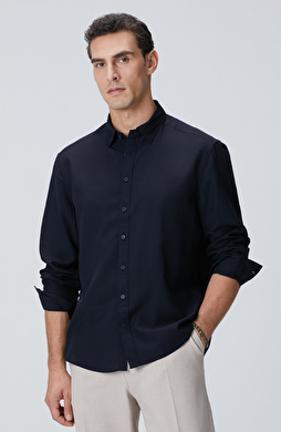 Lacivert Yün Karışımlı Gömlek