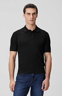 Siyah Polo Yaka Triko Kazak