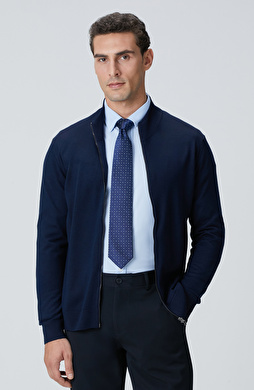 Lacivert Yün Karışımlı Triko Hırka