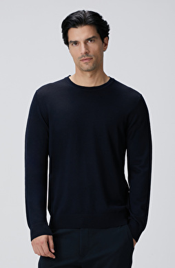 Lacivert Yün Karışımlı Triko Kazak