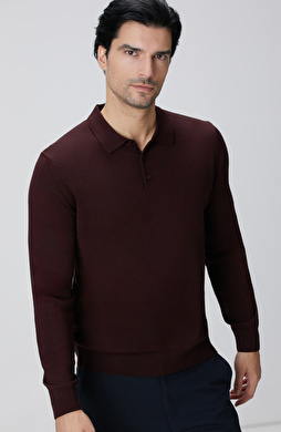 Bordo Yün Karışımlı Triko Kazak