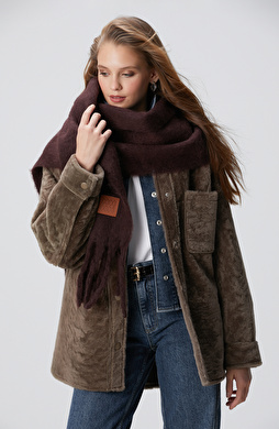 Koyu Kahverengi Kadın Yün Karışımlı Atkı