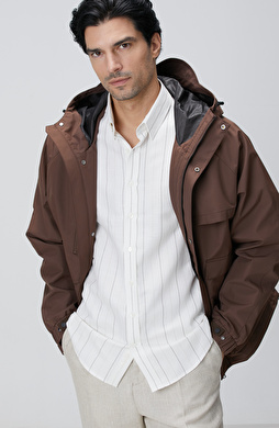 Kahverengi Kapüşonlu İnce Mont