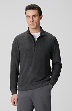Antrasit Dik Yaka Fermuarlı Sweatshirt