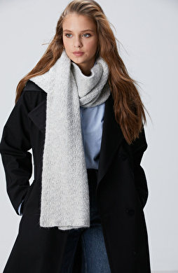 Gri Siyah Beyaz Yün Karışımlı Atkı