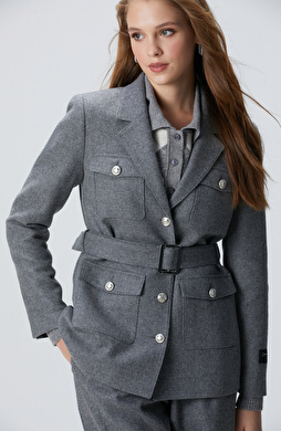 Gri Melanj Yün Karışımlı Ceket