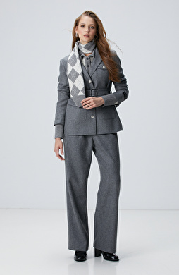 Gri Melanj Yün Karışımlı Pantolon