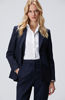 Lacivert Yün Karışımlı Ceket