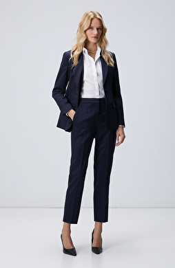 Lacivert Yün Karışımlı Pantolon