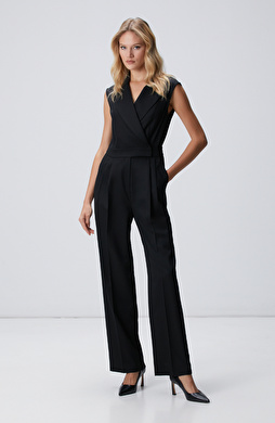 Siyah Yün Karışımlı Tulum