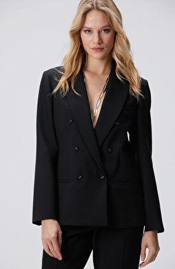 Siyah Yün Karışımlı Ceket