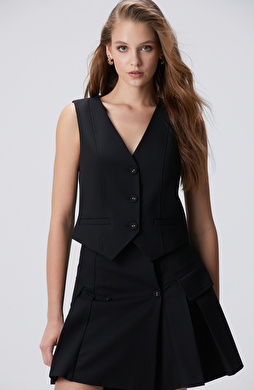 Siyah Yün Karışımlı Yelek Siyah Yün Karışımlı Yelek