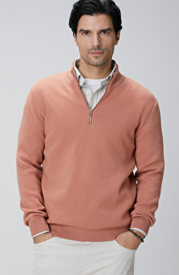 Somon Yakası Fermuarlı Triko Kazak