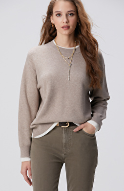 Vizon Melanj Yün Karışımlı Oversize Triko Kazak