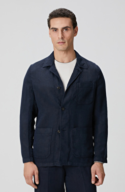 Lacivert Cep Detaylı Parça Boya Keten Dış Gömlek Lacivert Cep Detaylı Parça Boya Keten Dış Gömlek