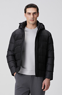 Siyah Kapüşonlu Ray Kapitoneli Casual Kaban