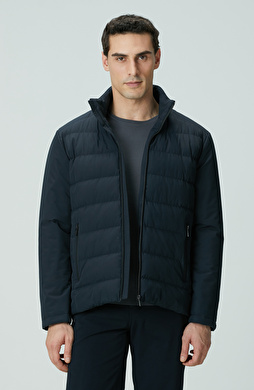 Lacivert Su Geçirmez Fermuarlı Casual Kaban