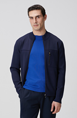 Lacivert Cep Detaylı Triko Mont