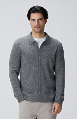 Gri Melanj Yün Karışımlı Triko Hırka