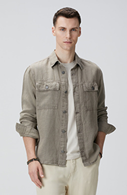 Haki Keten Dış Gömlek