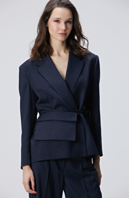 Lacivert Yün Karışımlı Ceket