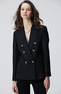 Siyah Payetli Çizgili Ceket