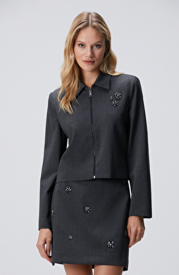 Koyu Gri Yün Karışımlı Ceket