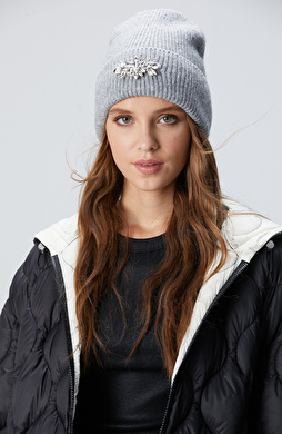 Gri Kadın Yün Karışımlı Bere