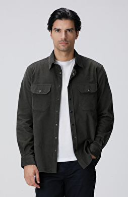 Haki Fitilli Kadife Gömlek