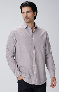 Bordo Çizgi Desenli Gömlek