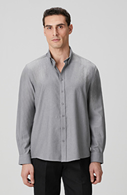 Gri Yün Karışımlı Gömlek