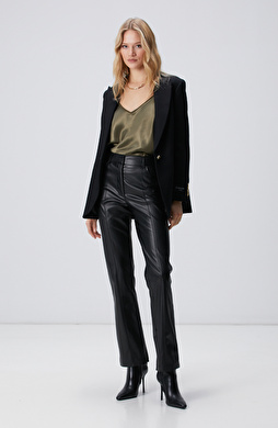 Siyah Vegan Deri Pantolon
