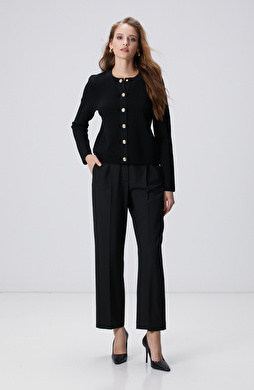 Siyah Pileli Yüksek Bel Pantolon