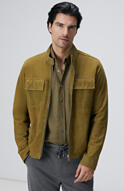 Yağ Yeşili Süet Deri Mont