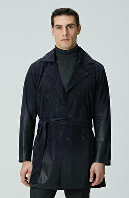 Lacivert Çift Taraflı Degrade Süet Pardesü