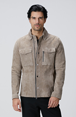 Vizon Çift Cep Detaylı Süet Deri Mont