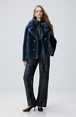 Petrol Desenli Kadın Pantolon