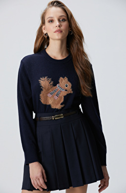 Lacivert Yün Karışımlı Kazak