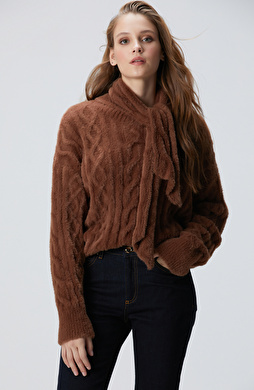 Acı Kahve Saç Örgü Kazak