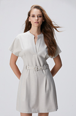 Bej Kemerli Mini Elbise Bej Kemerli Mini Elbise