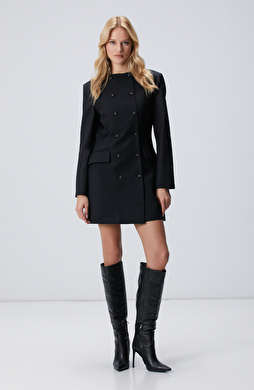 Siyah Blazer Mini Yün Elbise