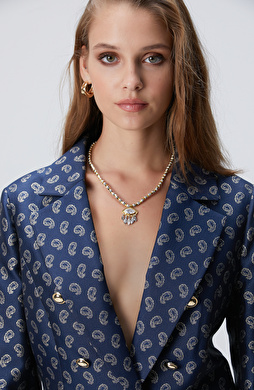 Silver Gold Doğal Taşlı Kadın Kolye