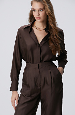 Limited Acı Kahve İpek Twill Gömlek Limited Acı Kahve İpek Twill Gömlek