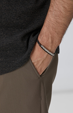 Kahverengi Erkek Deri Karışımlı Bileklik