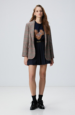 Lacivert Kemerli Mini Etek