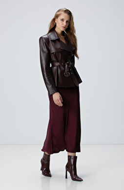 Bordo Midi Saten Etek Bordo Midi Saten Etek