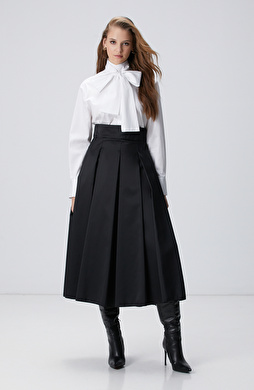 Siyah Midi Pileli Saten Etek Siyah Midi Pileli Saten Etek